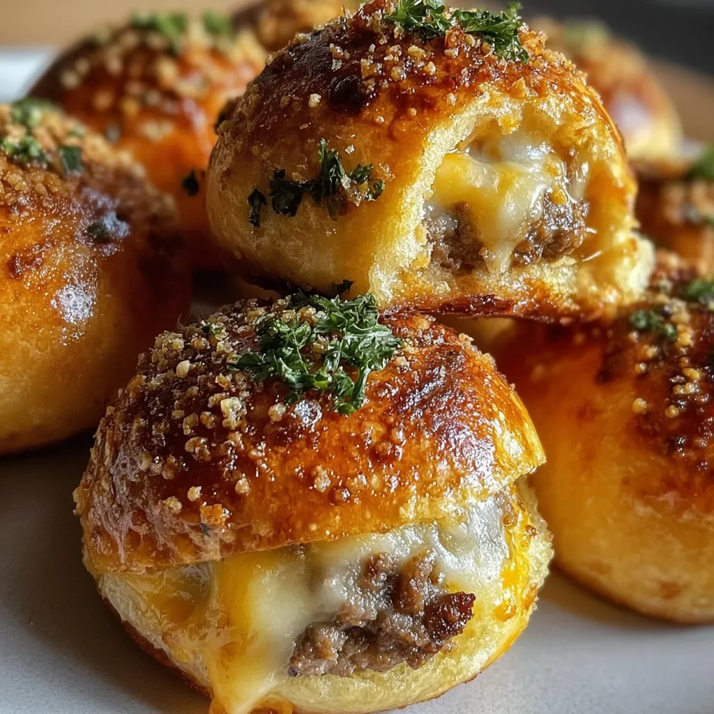 Easy Garlic Parmesan Cheeseburger Bombs with Crispy Golden Dough and Melted Cheese Centers - secondary view